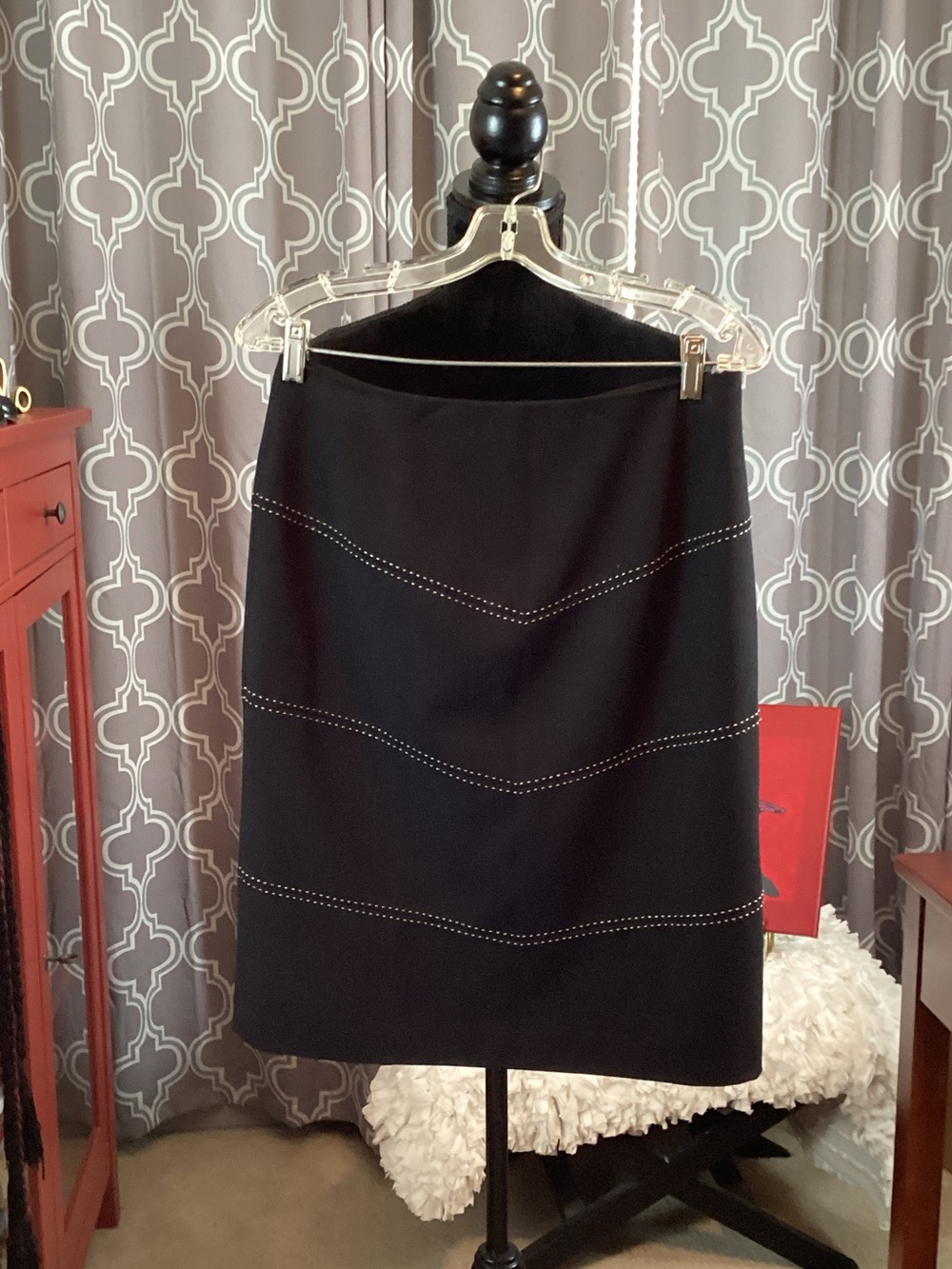 Women's Black Pencil Skirt with Decorative Stitching